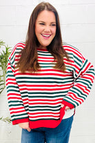 Haptics Red & Hunter Green Striped Contrast Side Slit Knit Top Trendsi