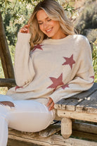 And The Why Shinny Star Pattern Knit Pullover Sweater- Ivory & Pink