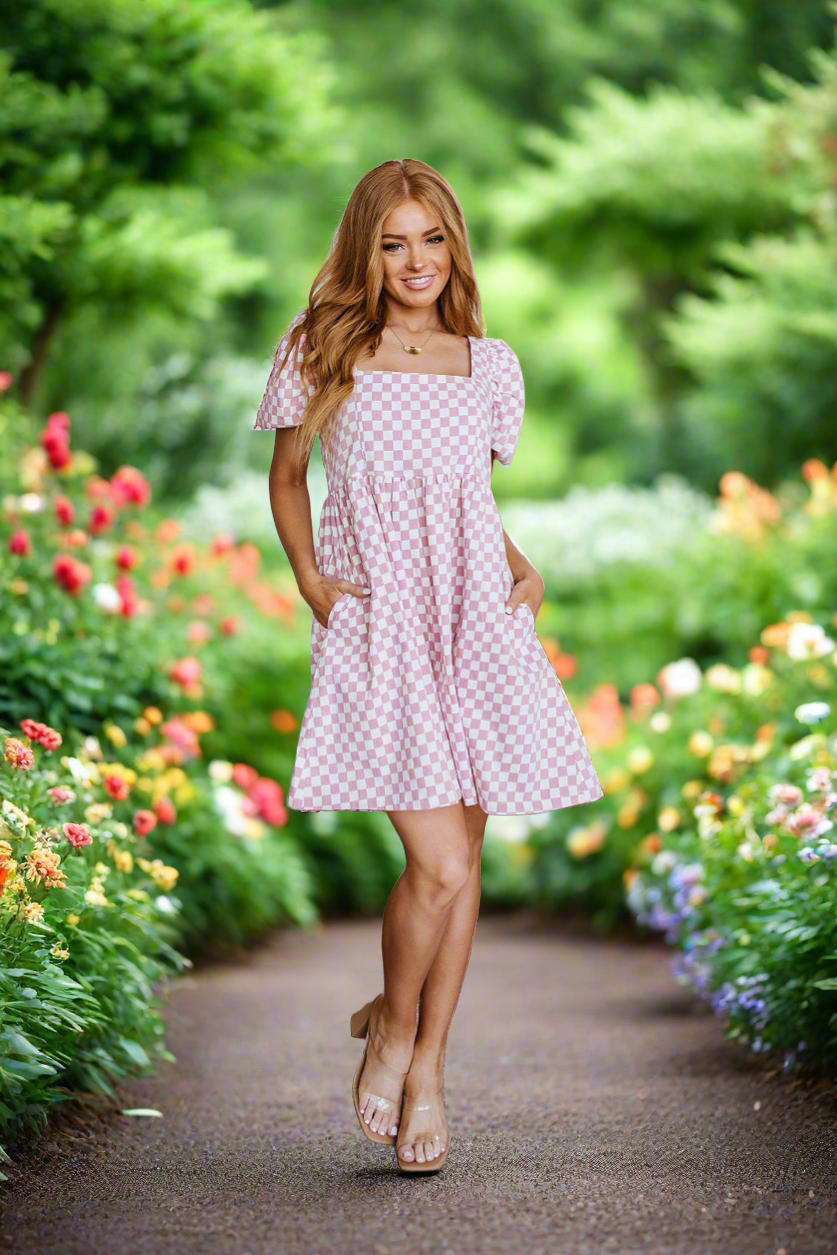 Mittoshop The Moment Checkered Babydoll Dress Bogo Free