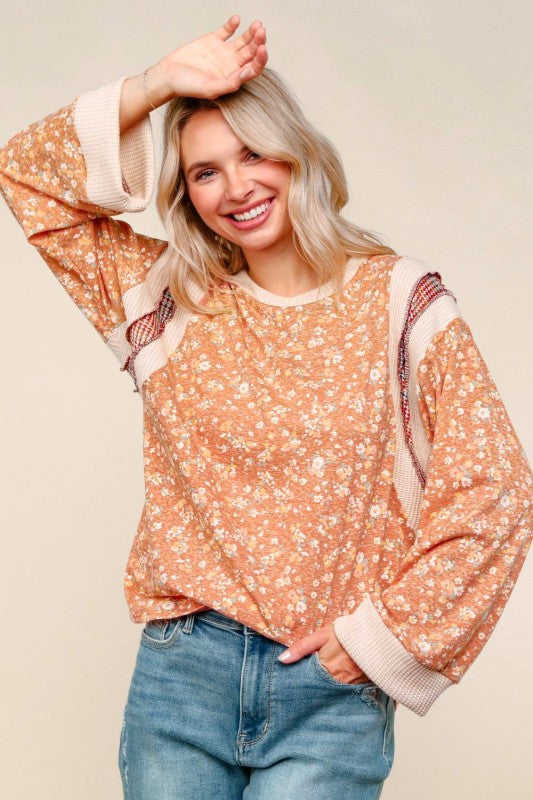 Haptics Flower Fields Oversized Cotton Tri Blend Floral Top