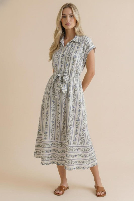 Haptics Tailored for Fun Floral Stripe Midi Dress