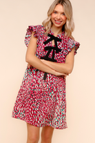 Haptics Pattern Pending Bow Detail Dress in Fuchsia and Black Womens