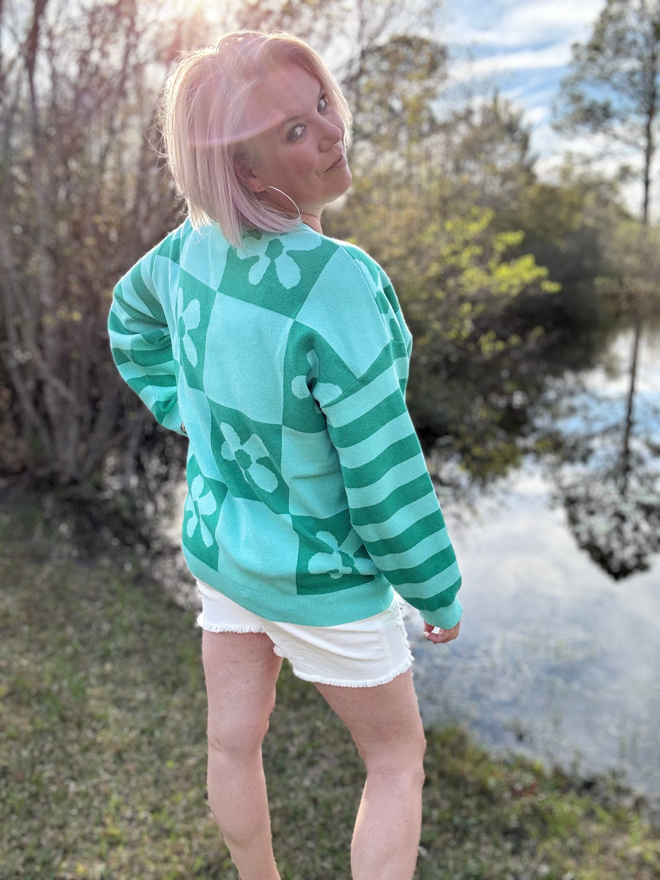 BiBi Mint/Jade Floral Mix Pattern Sweater
