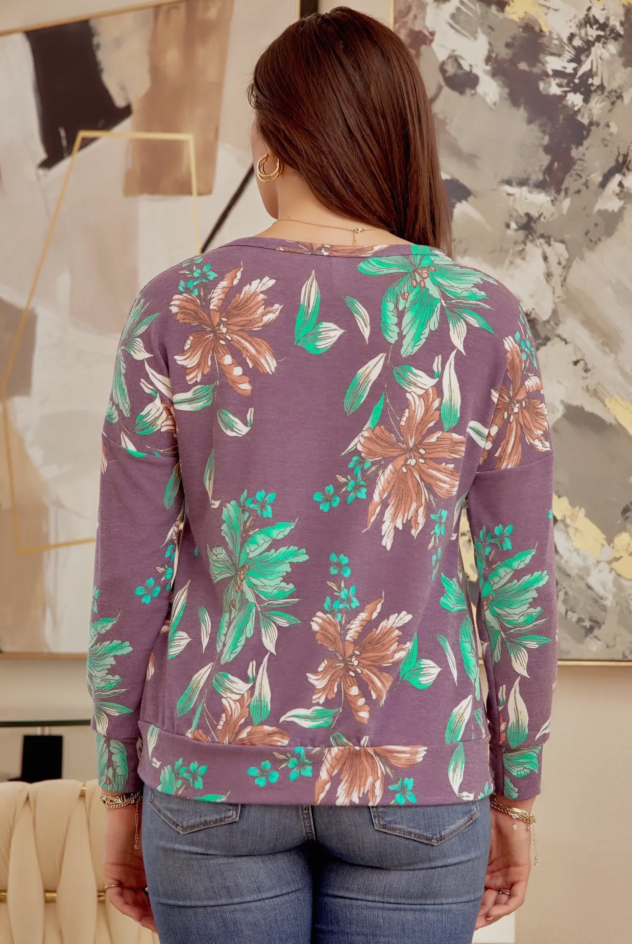 Dear Scarlett Weekend Blooms Purple Floral Long Sleeve Top Shirts & Tops