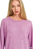 Zenana Black Soft Melange Hacci Long Sleeve Tee & Pants Set