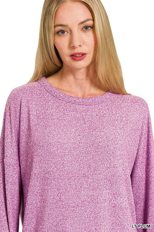 Zenana Black Soft Melange Hacci Long Sleeve Tee & Pants Set