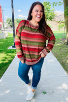 Haptics Perfectly You Olive & Mauve Stripe Two-Tone Banded Sweater Top