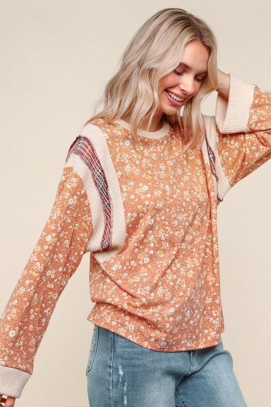 Haptics Flower Fields Oversized Cotton Tri Blend Floral Top