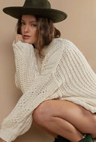 POL Cream Mock Neck Cable Knit Chenille Sweater Trendsi