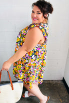 Haptics Indigo & Lemon Floral Babydoll Ruffle Dress Final Sale