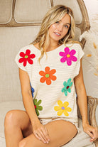 BiBi Crochet Flower Embroidery Knit Top