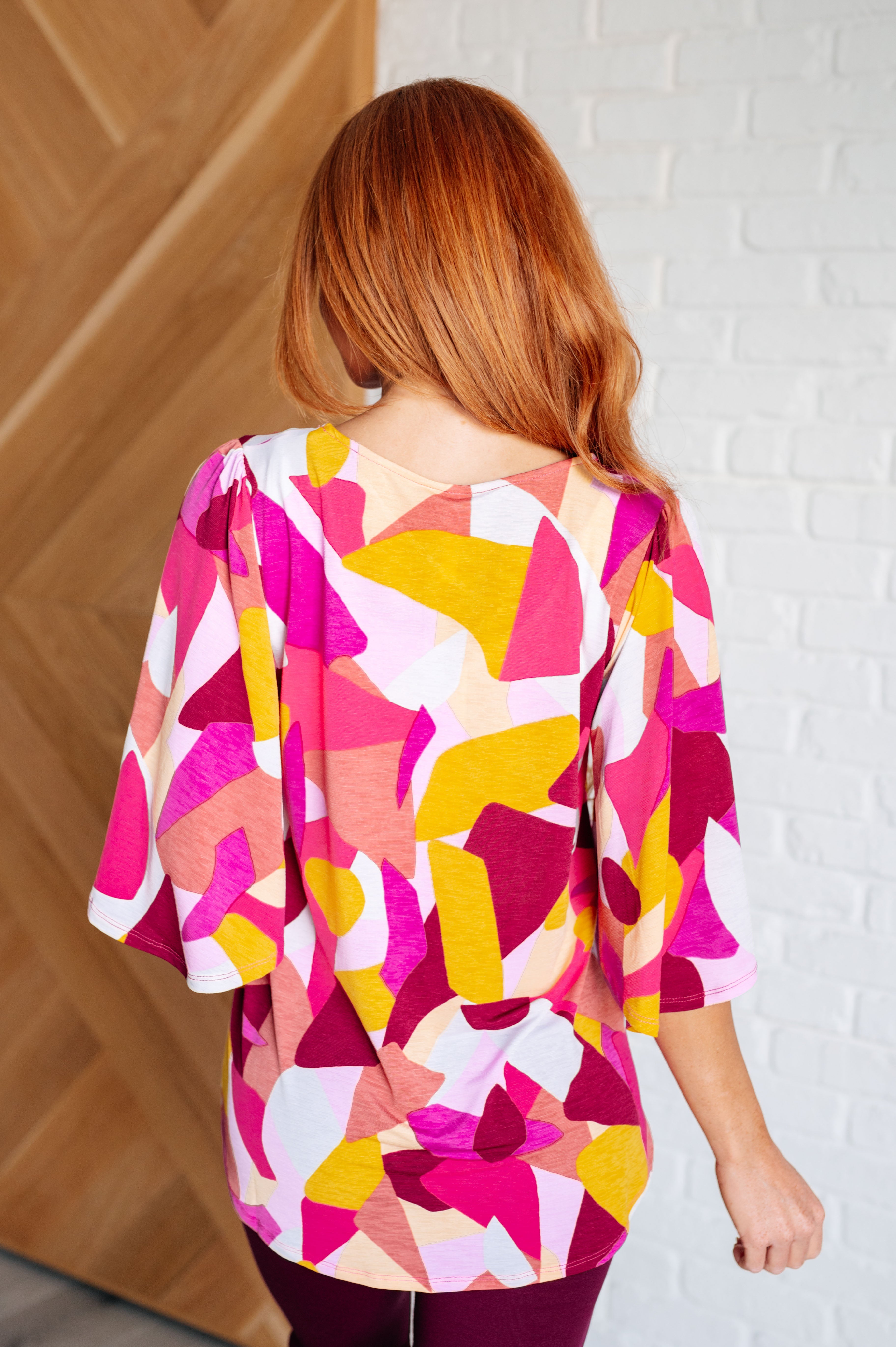 Dear Scarlett Cali Blouse in Magenta and Mustard Abstract Ave Shops