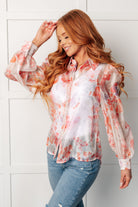 One Eleven North Call Me Back Sheer Floral Button Up Blouse Shirts & Tops