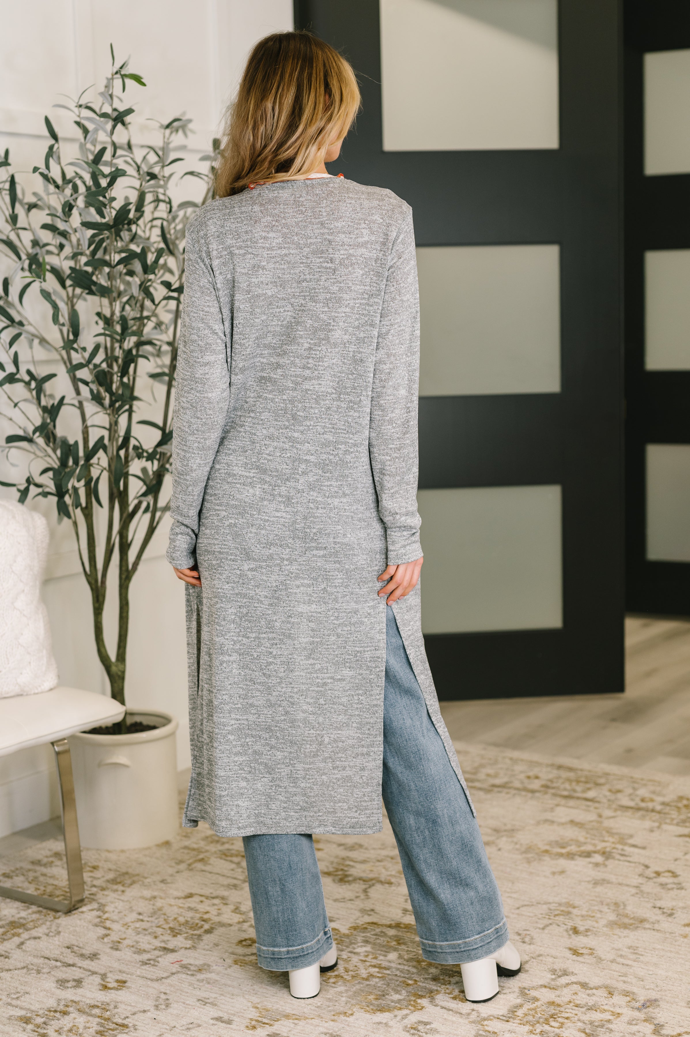 Haptics Call Me Wonderful Longline Cardigan in Grey Womens