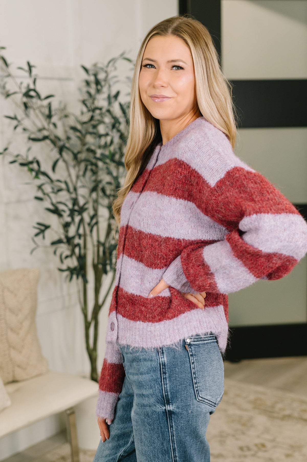 Haptics Callin' Be Back Again Casual Button Down Sweater Womens