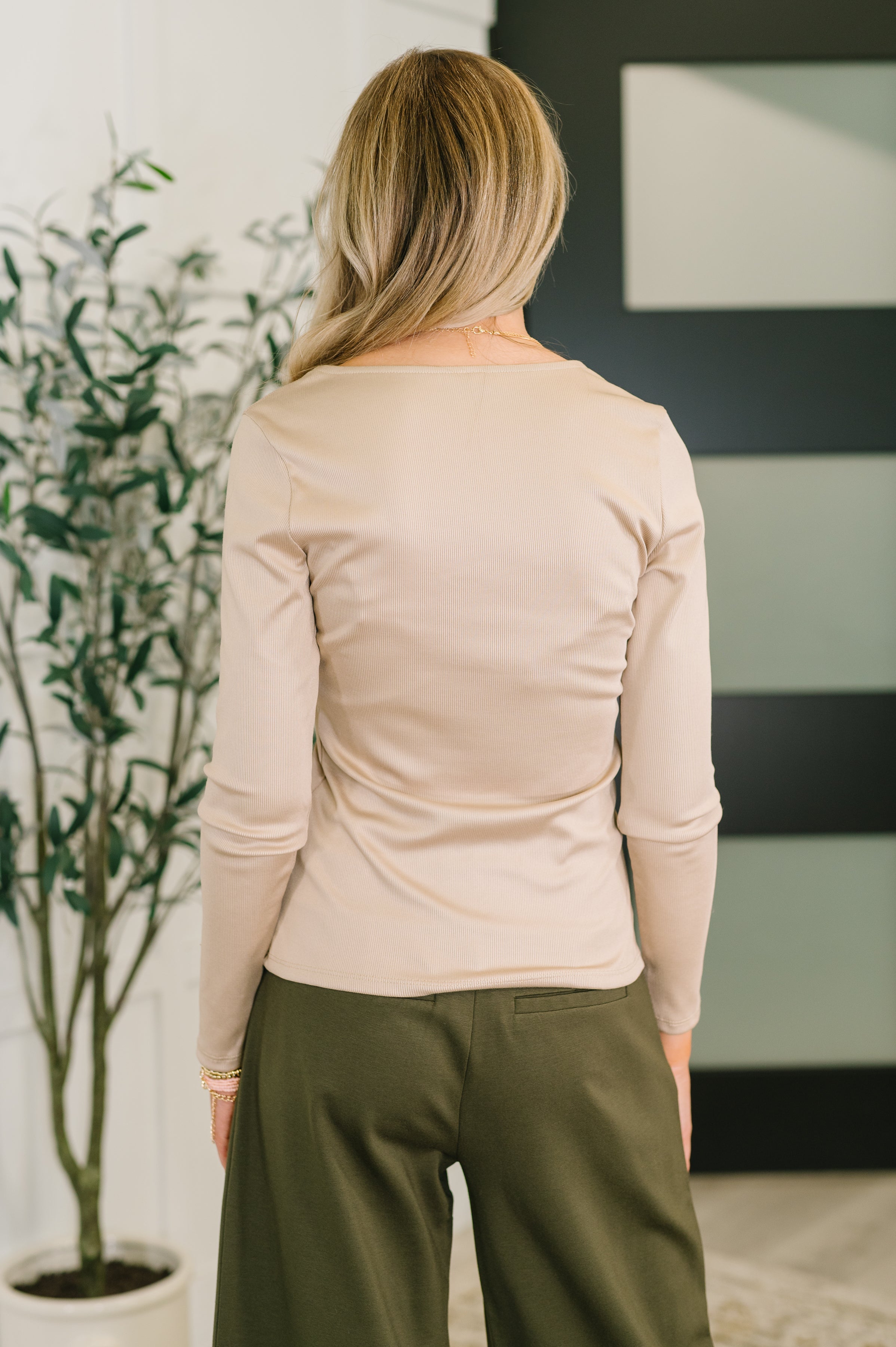 Haptics Can You Believe It Basic Ribbed Long Sleeve Top In Sand Womens
