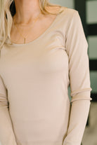 Haptics Can You Believe It Basic Ribbed Long Sleeve Top In Sand Womens