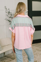 Haptics Can't Control It Collared Color Block Top Womens