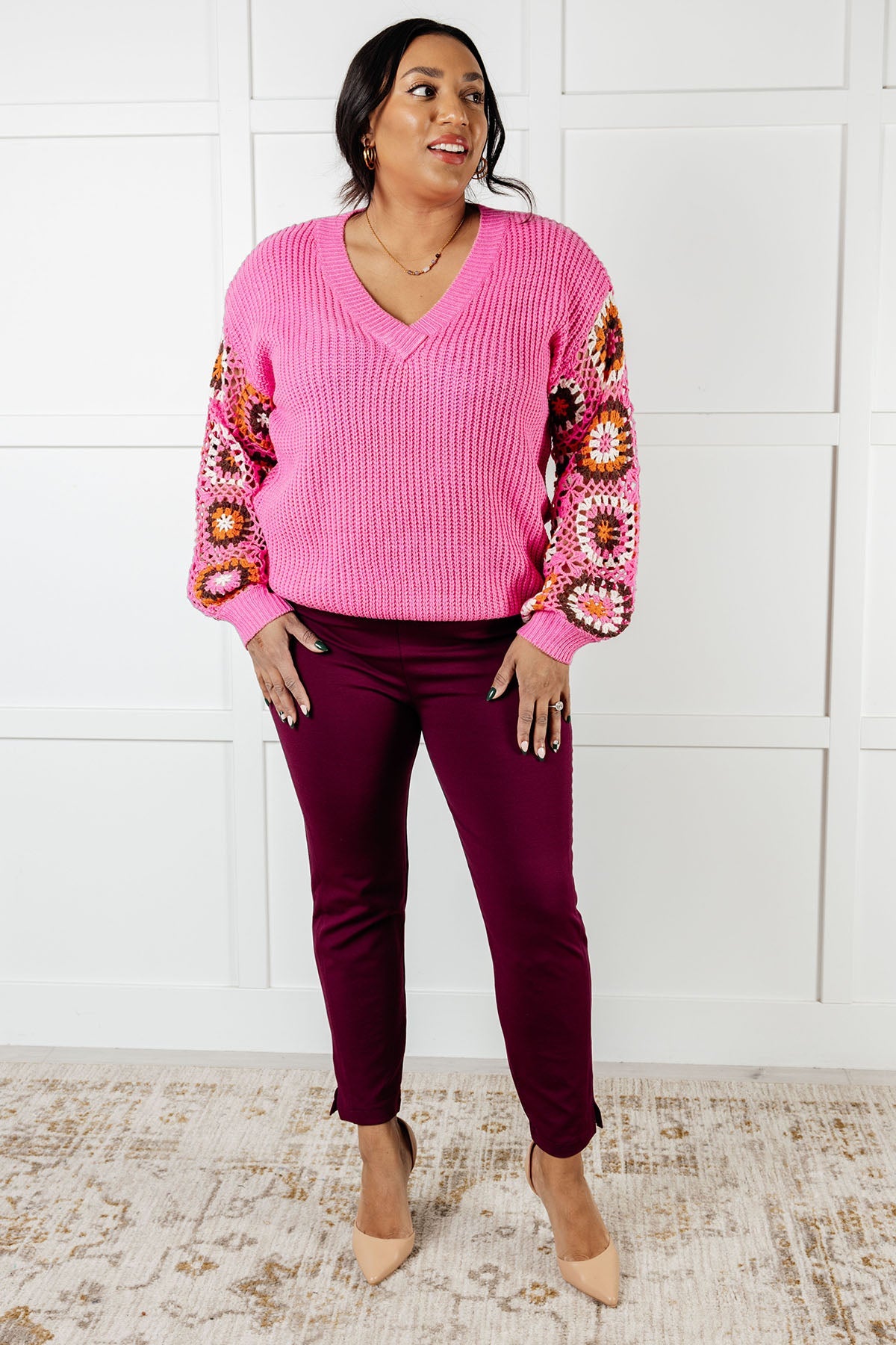 One Eleven North Can't Stop this Feeling Pink V-Neck Knit Sweater Tops