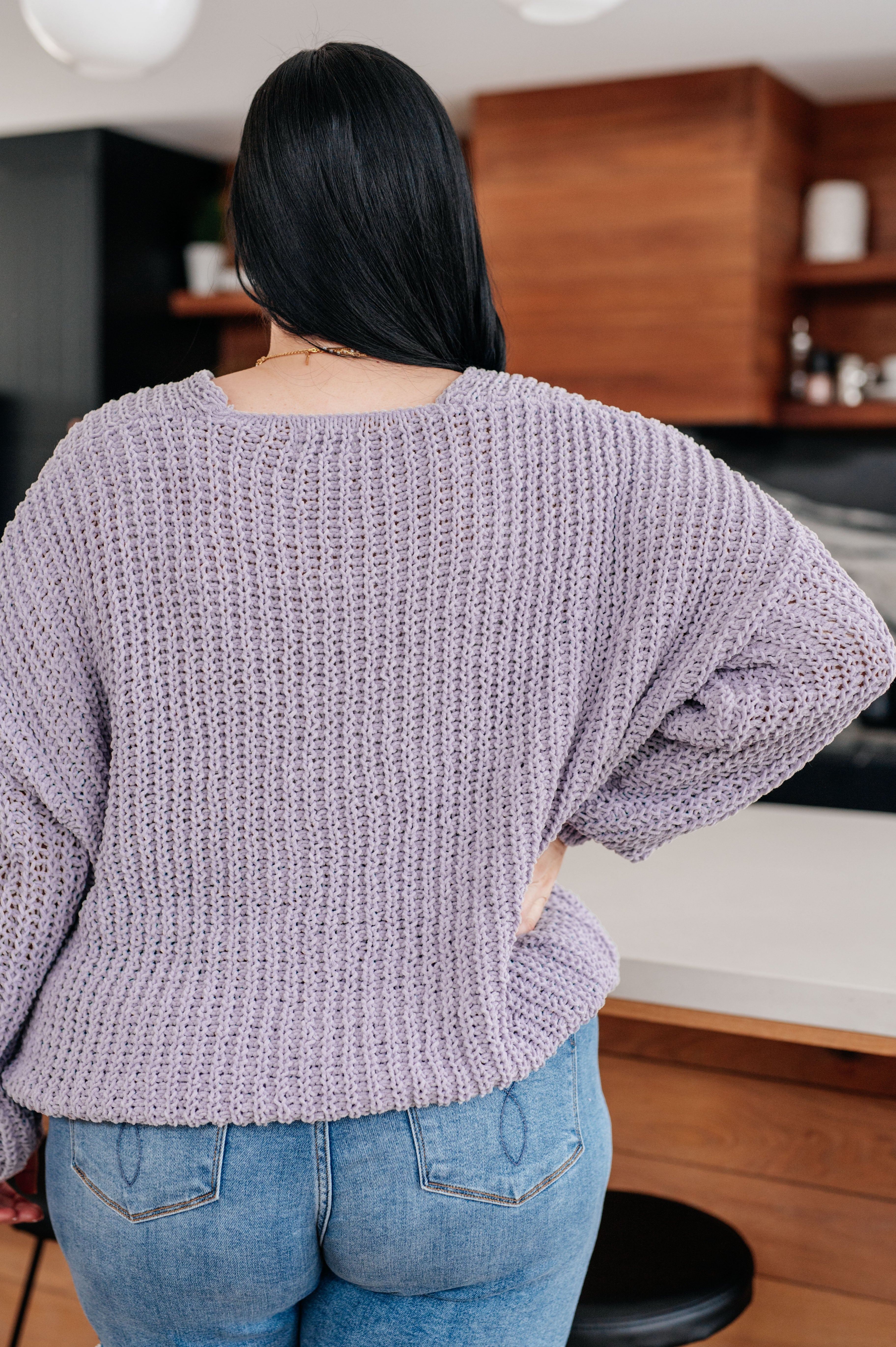 Andree By Unit Captured My Interest Chunky V-Neck Lavendar Sweater Tops