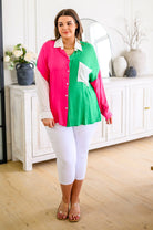 Capture the Day Two Toned Button Up Kelly Tops
