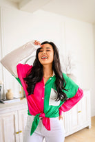 Capture the Day Two Toned Button Up Kelly Tops