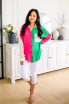 Capture the Day Two Toned Button Up Kelly Tops