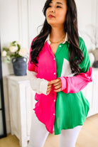 Capture the Day Two Toned Button Up Kelly Tops