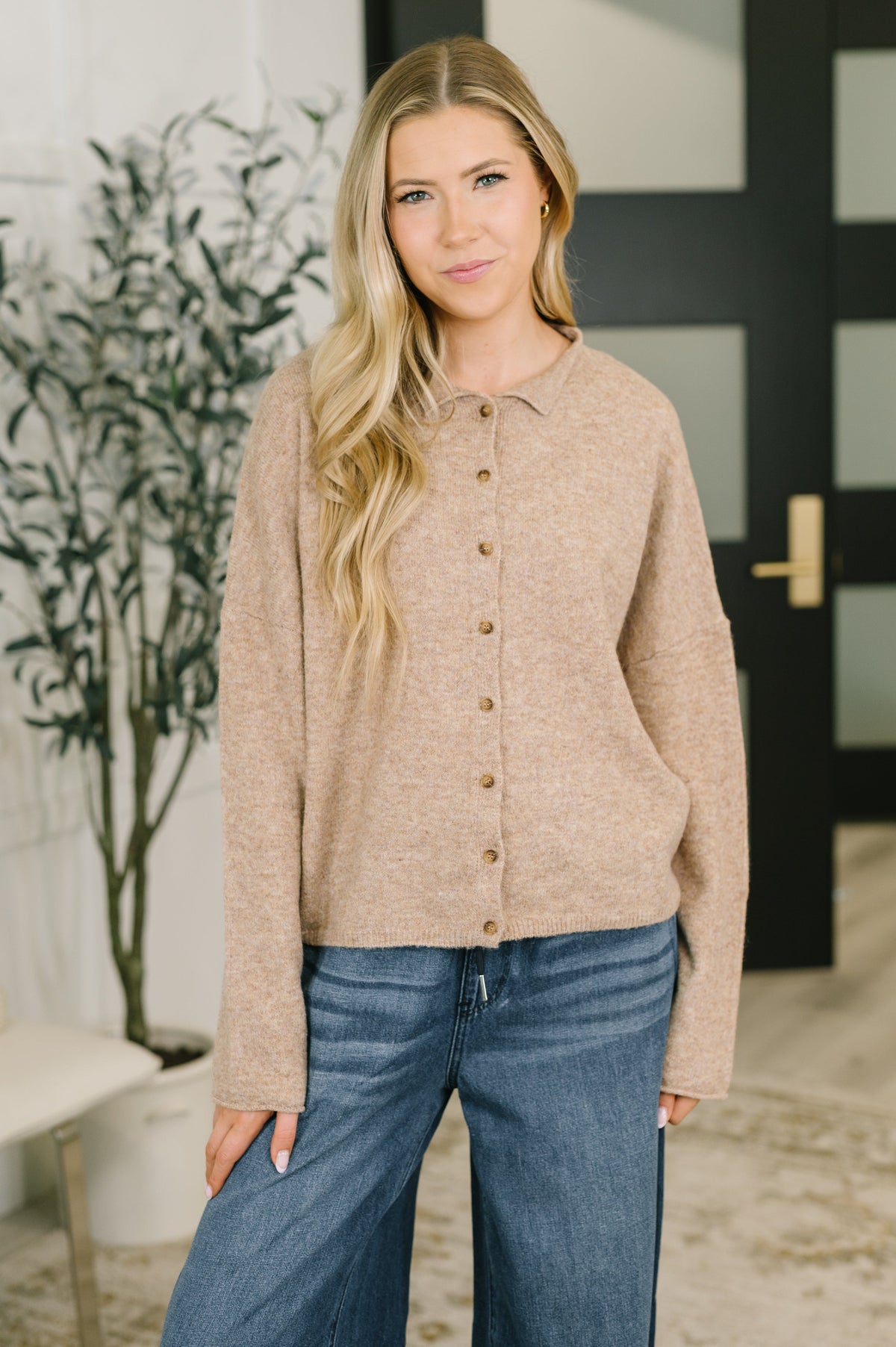 Zenana Careful Consideration Collared Button Down in Mocha Womens