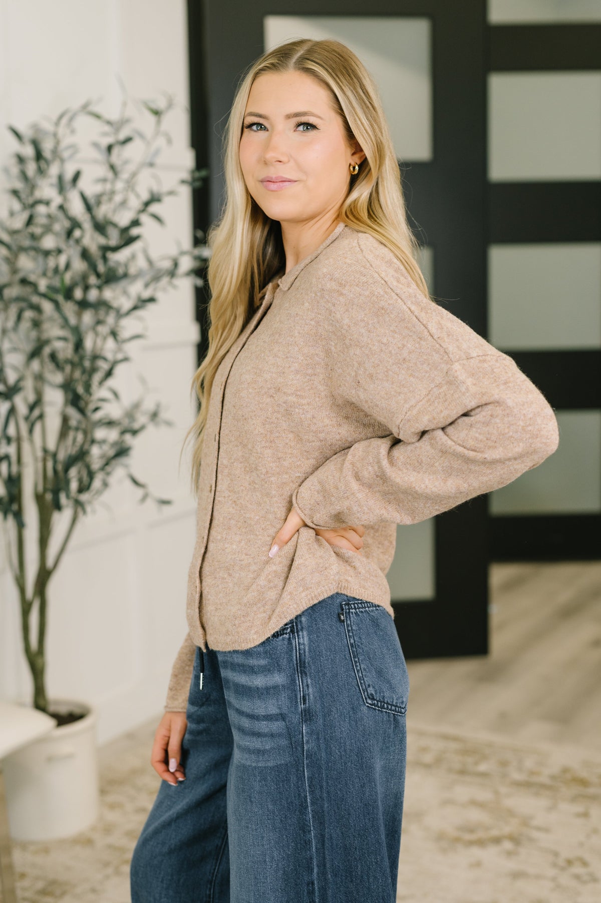 Zenana Careful Consideration Collared Button Down in Mocha Womens