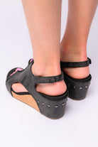 Corkeys Carley Wedge Sandals in Black Metallic Ave Shops