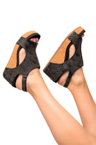 Corkeys Carley Wedge Sandals in Black Metallic Ave Shops