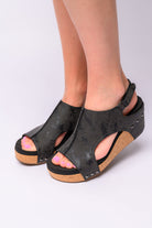 Corkeys Carley Wedge Sandals in Black Metallic Ave Shops