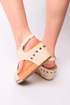 Corkeys Carley Wedge Sandals in Cream Ave Shops