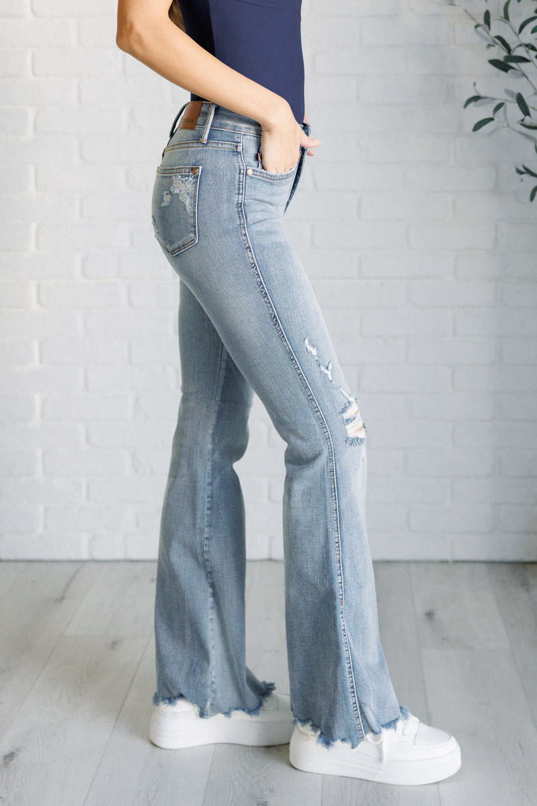 Judy Blue Caroline Mid Rise Tummy Control Top Distressed Flare Jeans Jeans