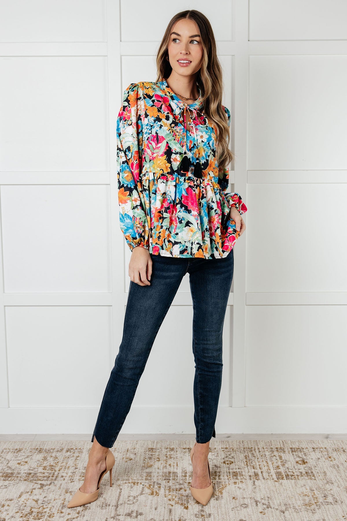 One Eleven North Carry Me Away Floral Peplum Blouse Blouses