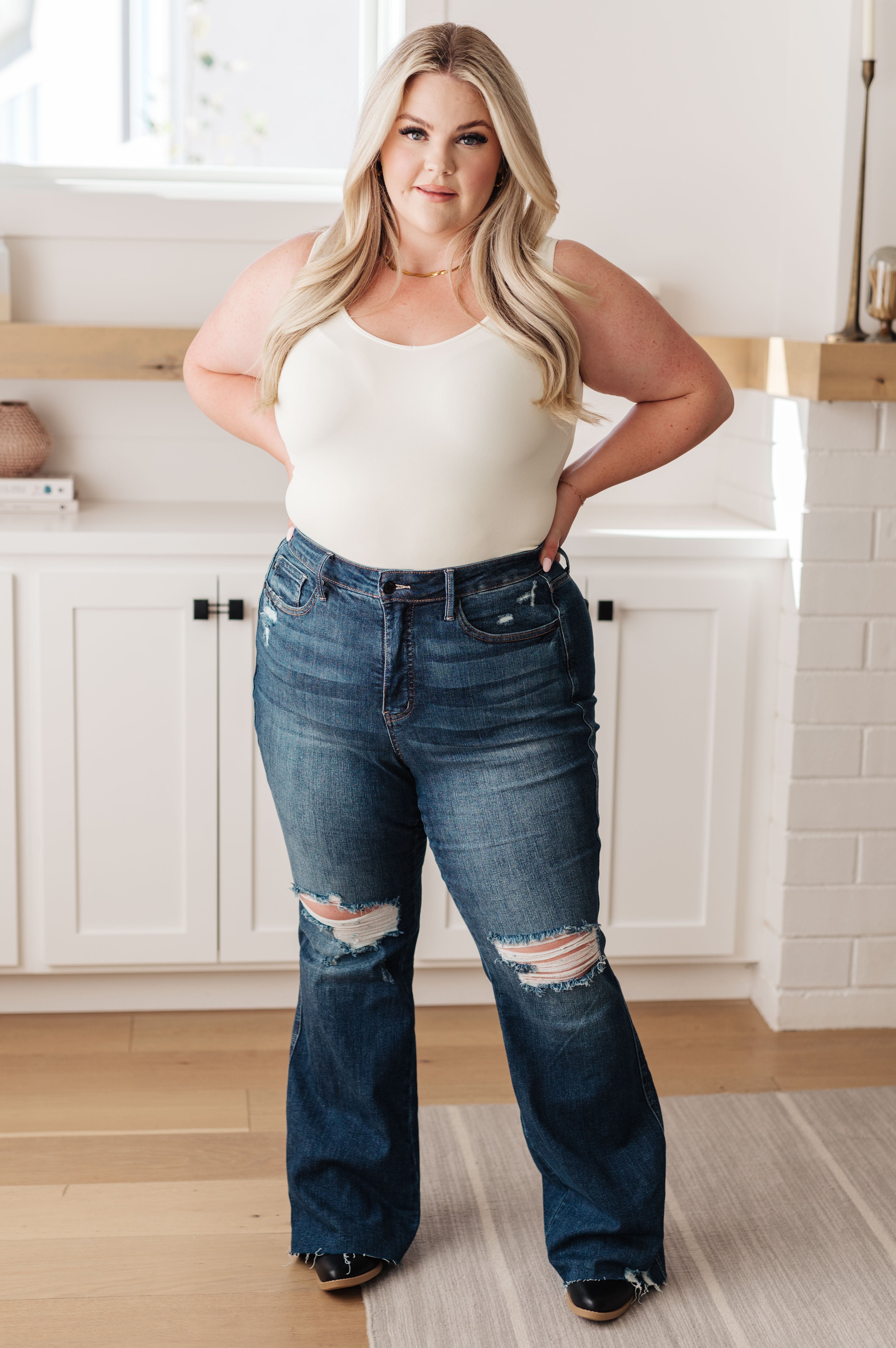 Judy Blue Cassandra High Rise Tummy Control Top Distressed Flare Jeans Ave Shops