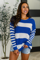 Sweet Lovely by J Casual Chaos Drop Shoulder Sweater in Royal Blue Womens
