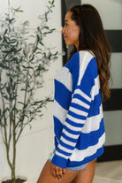 Sweet Lovely by J Casual Chaos Drop Shoulder Sweater in Royal Blue Womens