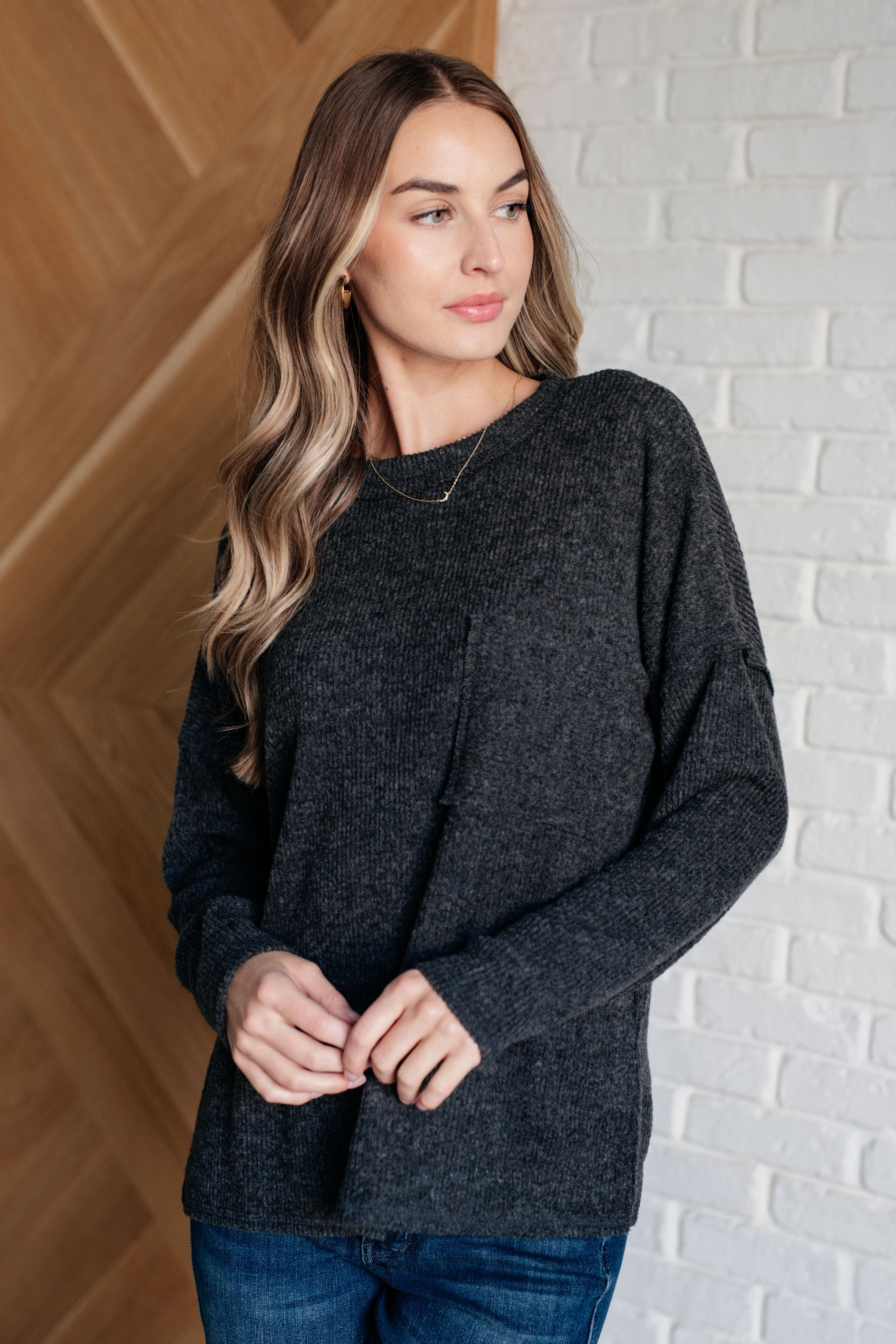 Zenana Casual Tuesday Ribbed Knit Sweater in Black Ave Shops