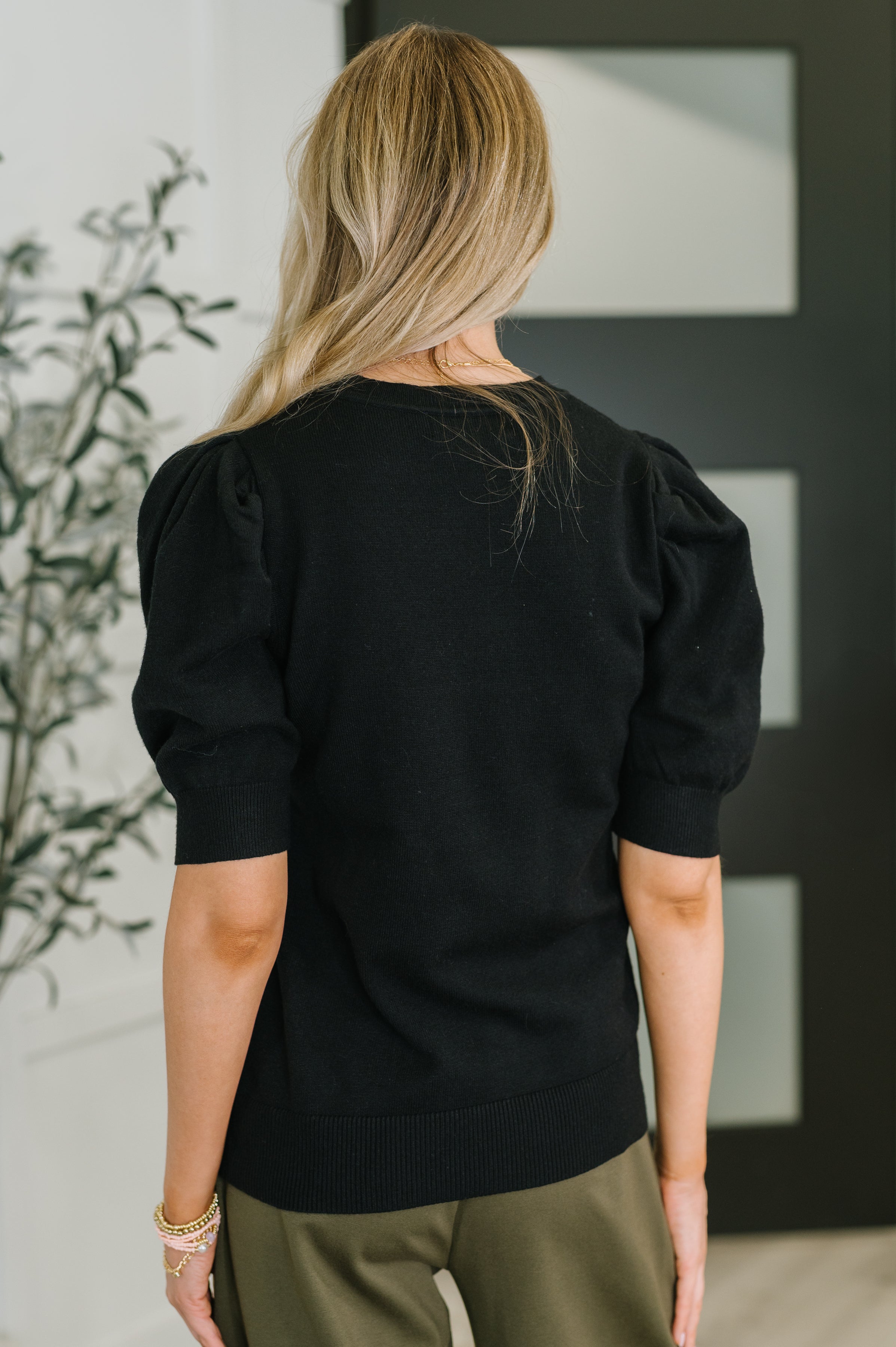 Zenana Casually Classy Puff Sleeve Blouse in Black Womens