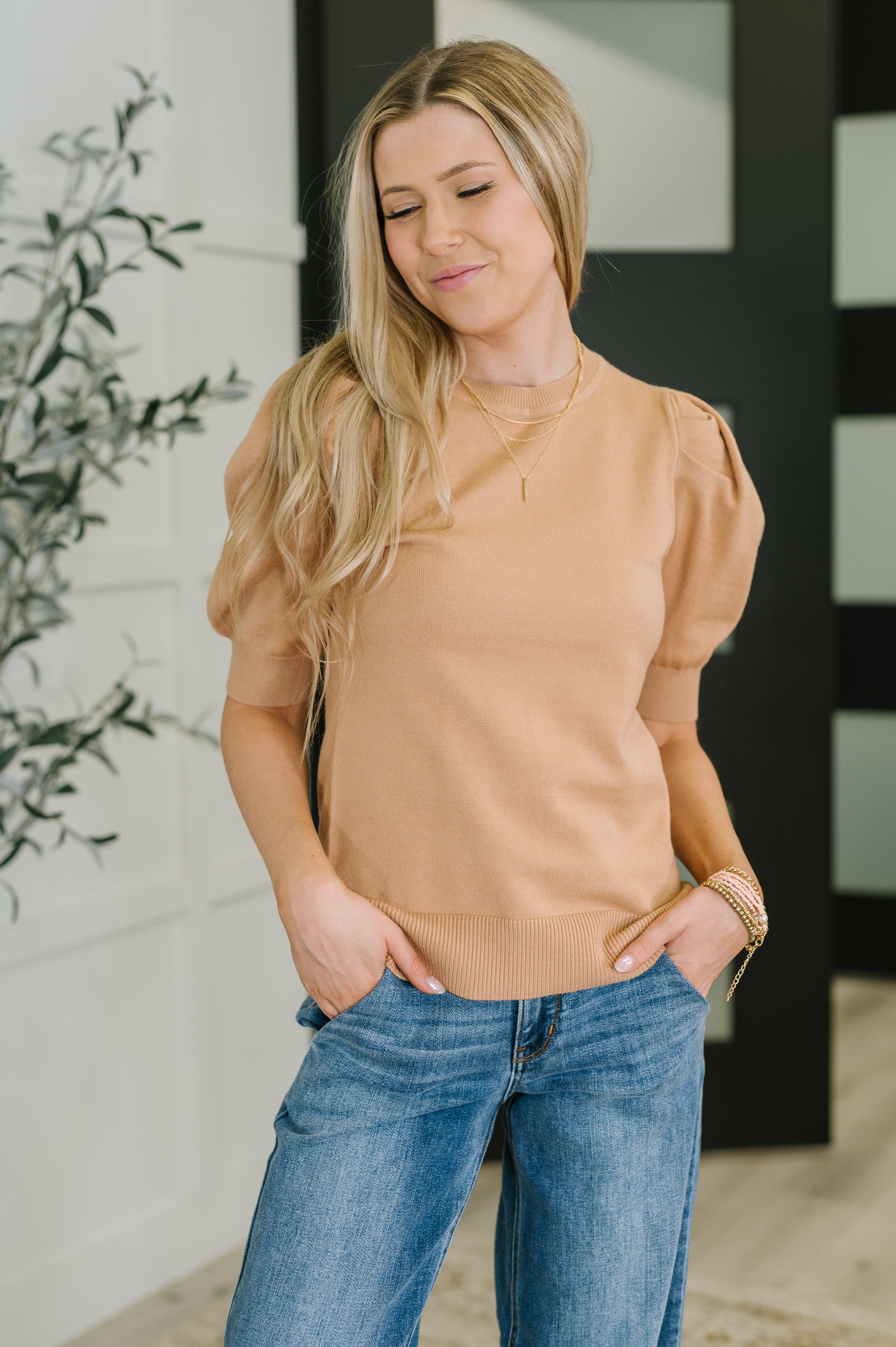 Zenana Casually Classy Puff Sleeve Blouse in Brush Womens