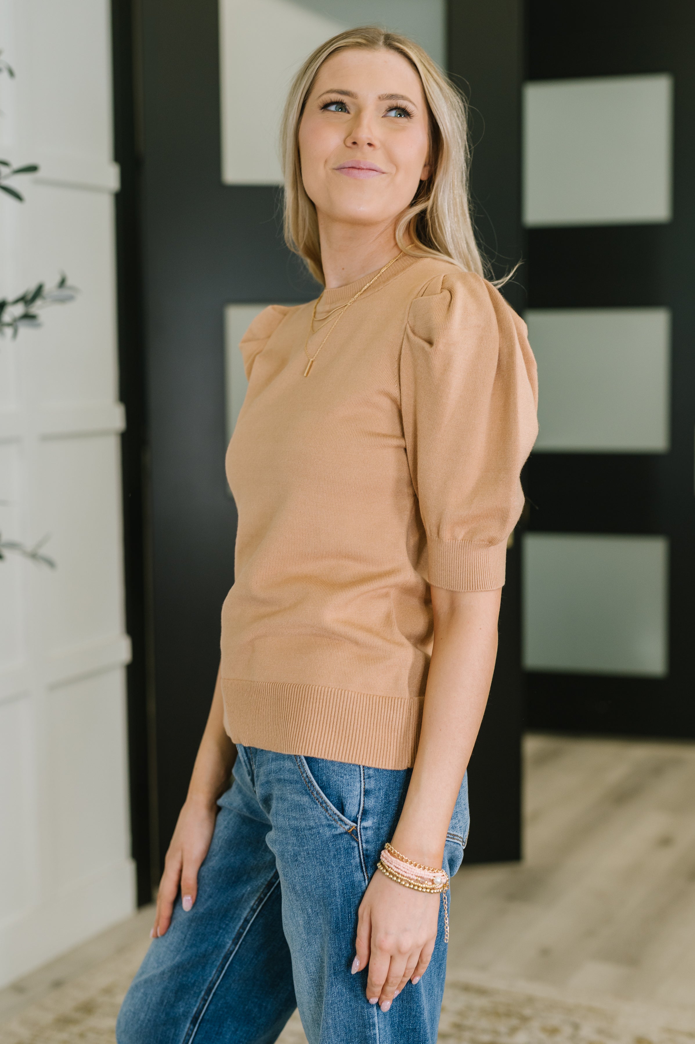 Zenana Casually Classy Puff Sleeve Blouse in Brush Womens