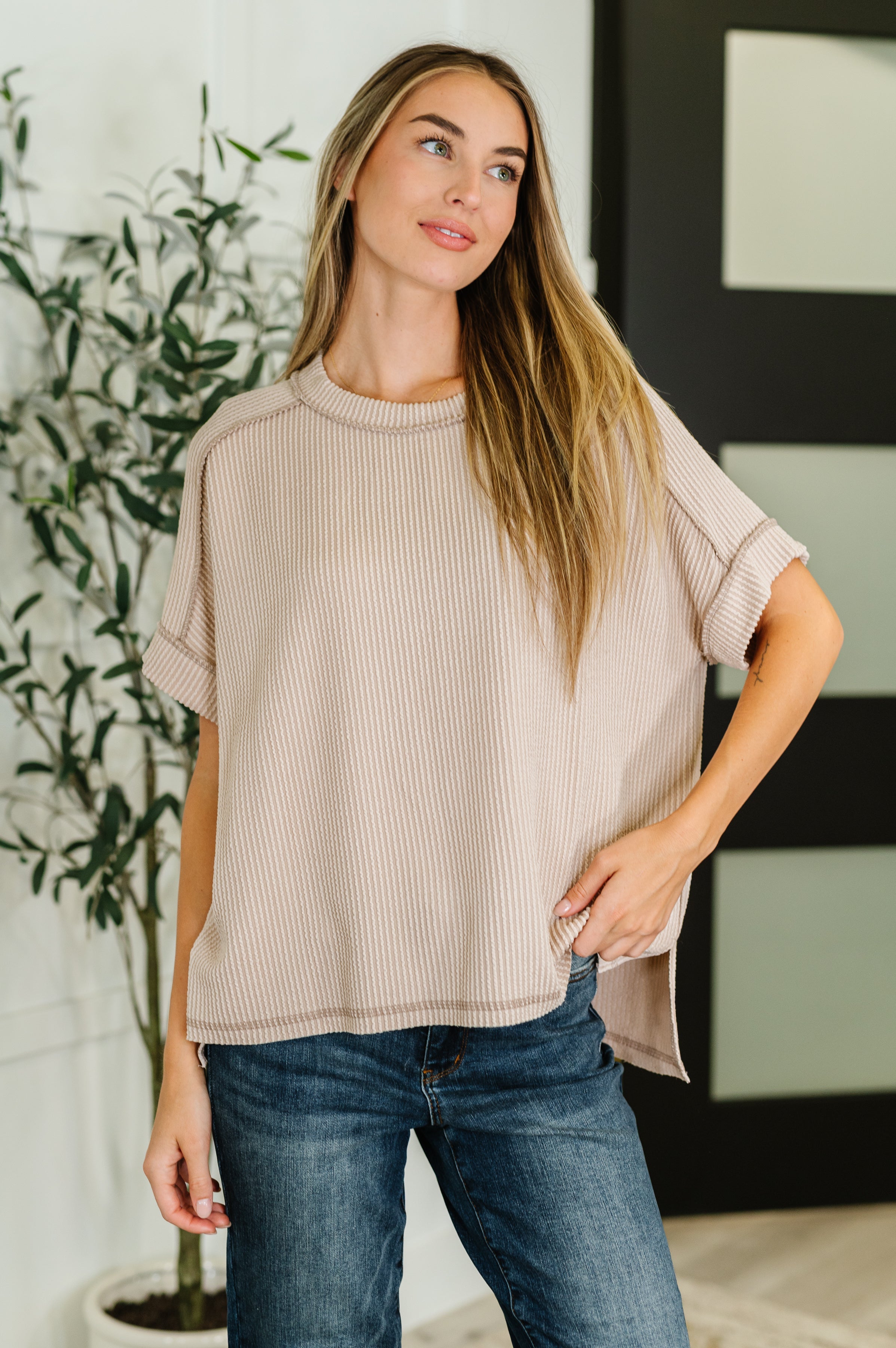 Zenana Catch Me Loungin’ Cable Ribbed Knit Top in Ash Mocha 2XL Womens