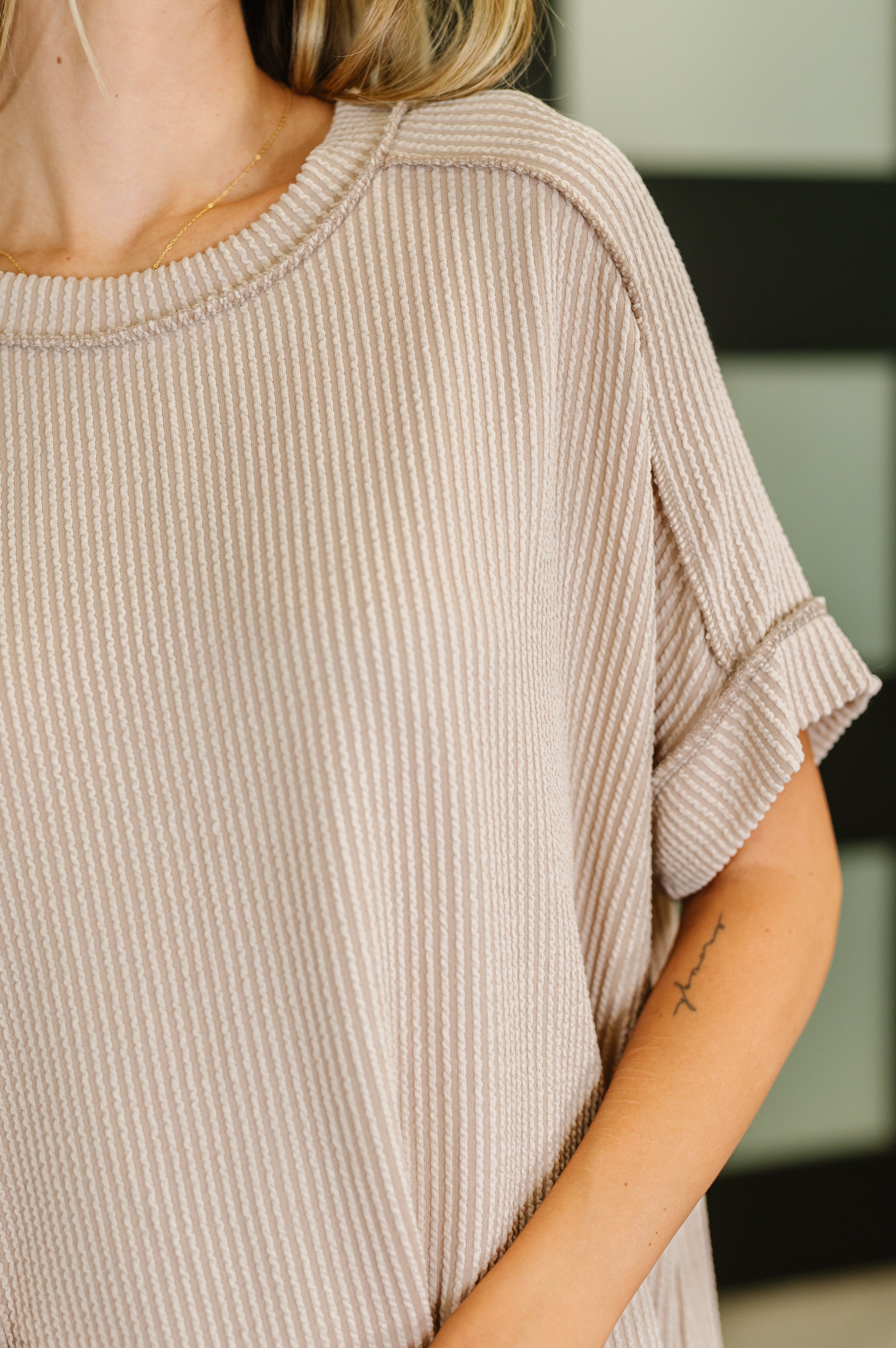 Zenana Catch Me Loungin’ Cable Ribbed Knit Top in Ash Mocha Womens