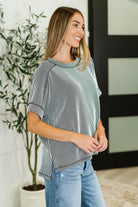 Zenana Catch Me Loungin’ Cable Ribbed Knit Top in Black and White Womens