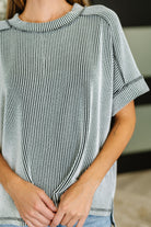 Zenana Catch Me Loungin’ Cable Ribbed Knit Top in Black and White Womens