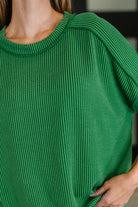 Zenana Catch Me Loungin’ Cable Ribbed Knit Top in Dark Green Womens