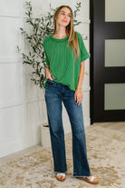 Zenana Catch Me Loungin’ Cable Ribbed Knit Top in Dark Green Womens