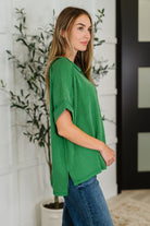Zenana Catch Me Loungin’ Cable Ribbed Knit Top in Dark Green Womens